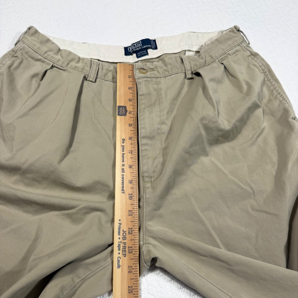 Vtg Polo Ralph Lauren Andrew Pant Mens Chinos 36x33 Pleated Cotton Khaki Tan EUC - Picture 9 of 11